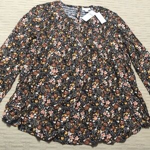 NWT J.Jill Black back Floral Print Blouse